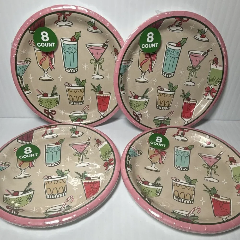 Design International Group Christmas Cocktail 7in Paper Plates 4pack of 8ct
